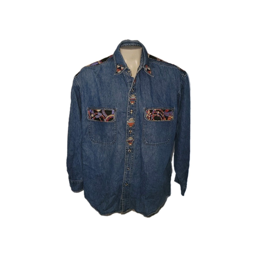 SUNBELT Vintage Western Denim Shirt Grandmacore Embroidered Top Momcore Western